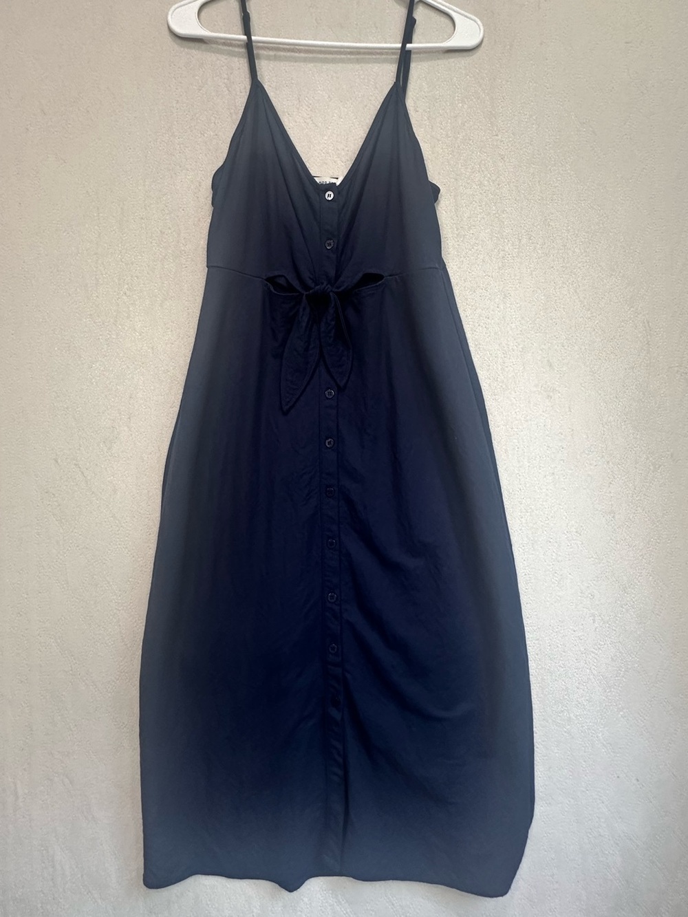 Mod Ref Navy Blue Tie-Front Spaghetti Strap Midi Dress Sz M Cutouts